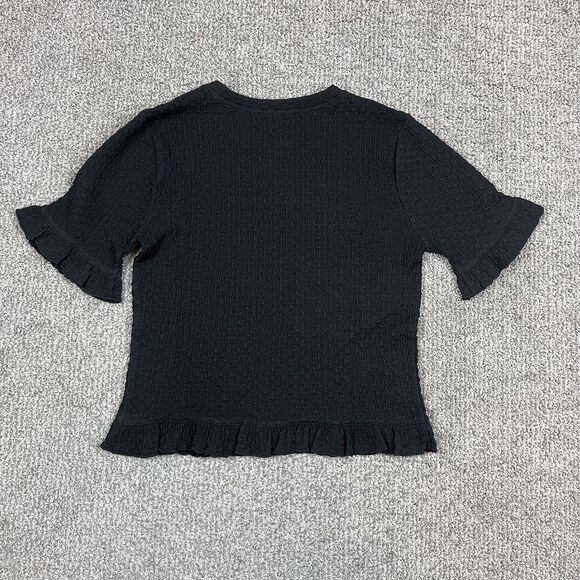 Ann Taylor Top Womens Petite Medium Black Ruffle Textured Whimsigoth Capsule - Picture 2 of 8
